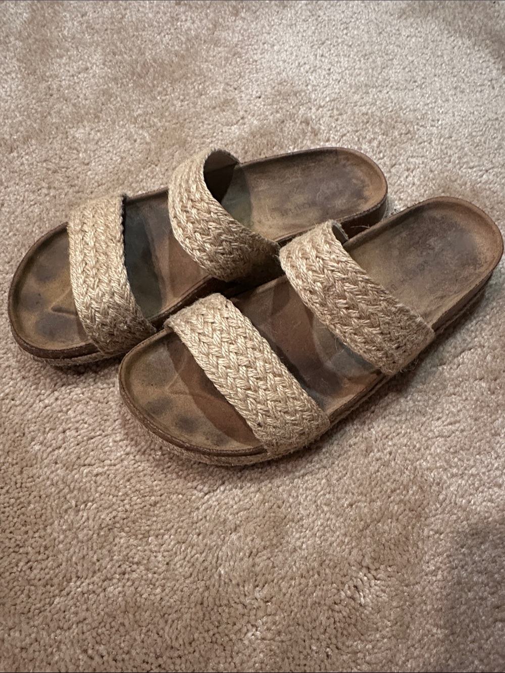 South Beach Braided Two-Strap Slide Sandals in Natural
